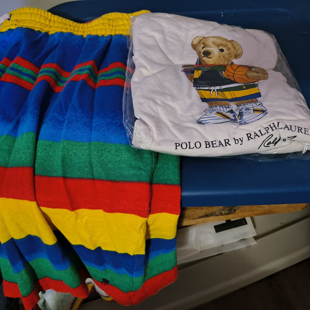 Ralph Lauren Polo Bear Shirt and Colorful Striped Shorts